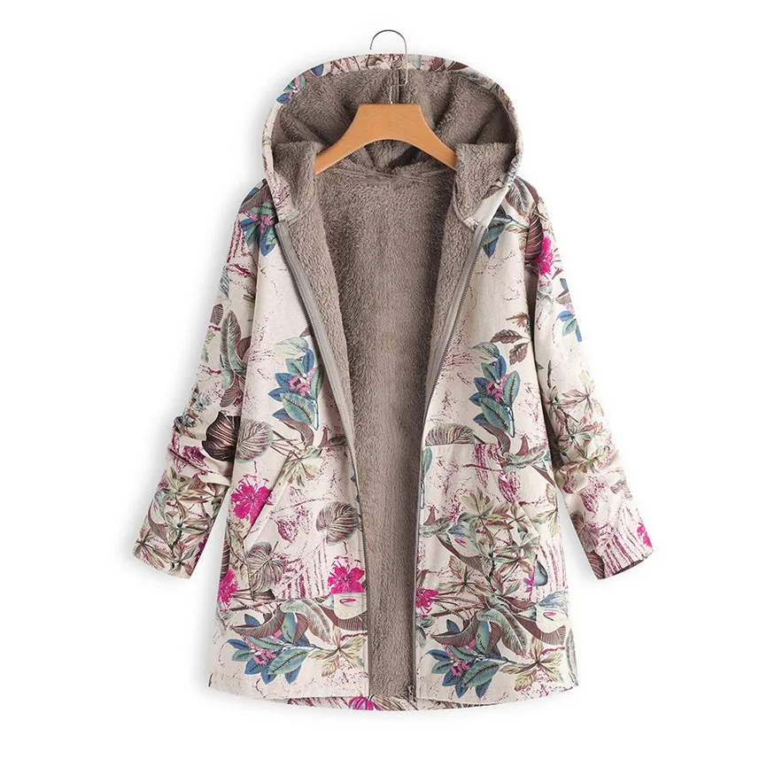 2021 New Women Winter Warm Floral Hooded Jacket Flower Print Hoody Vintage Oversized Coats Winter Padded Jacket Women Parkas