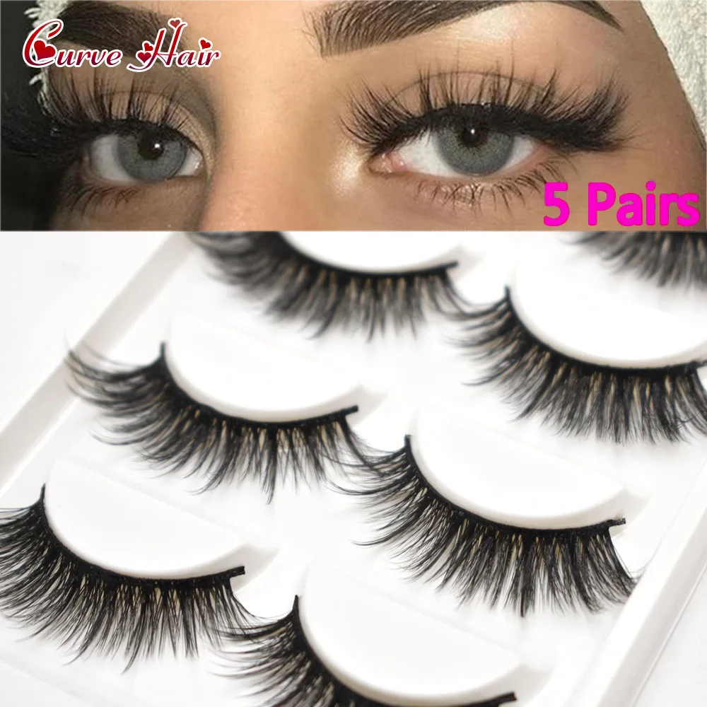 False Eye Lashes Extension 5 Pairs Hand Made 3D Faux Mink Long Thick Volume Individual Strip Eyelashes Makeup Natural Eyelashes