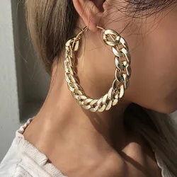 BLIJERY Trendy New Fashion Thick Chain Hoop Earrings For Women Brincos Large Circle Earrings Vintage Punk Statement Jewelry Gift