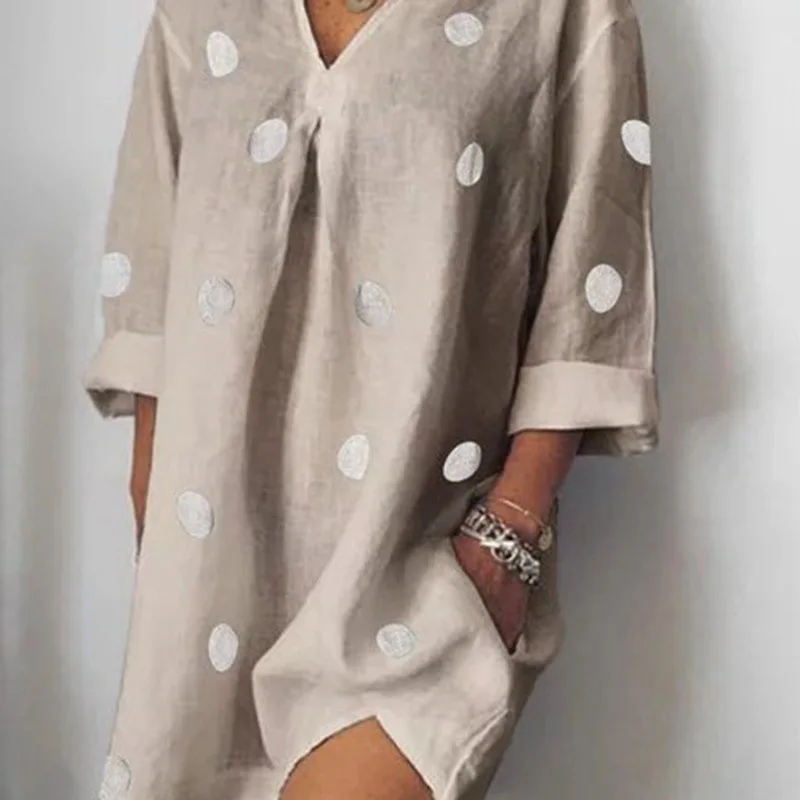 Polka Dots Women Beach Dress Saida De Praia Flax Bikini Cover Up Kaftan Beach Pareos De Playa Mujer Swimsuit Cover-up