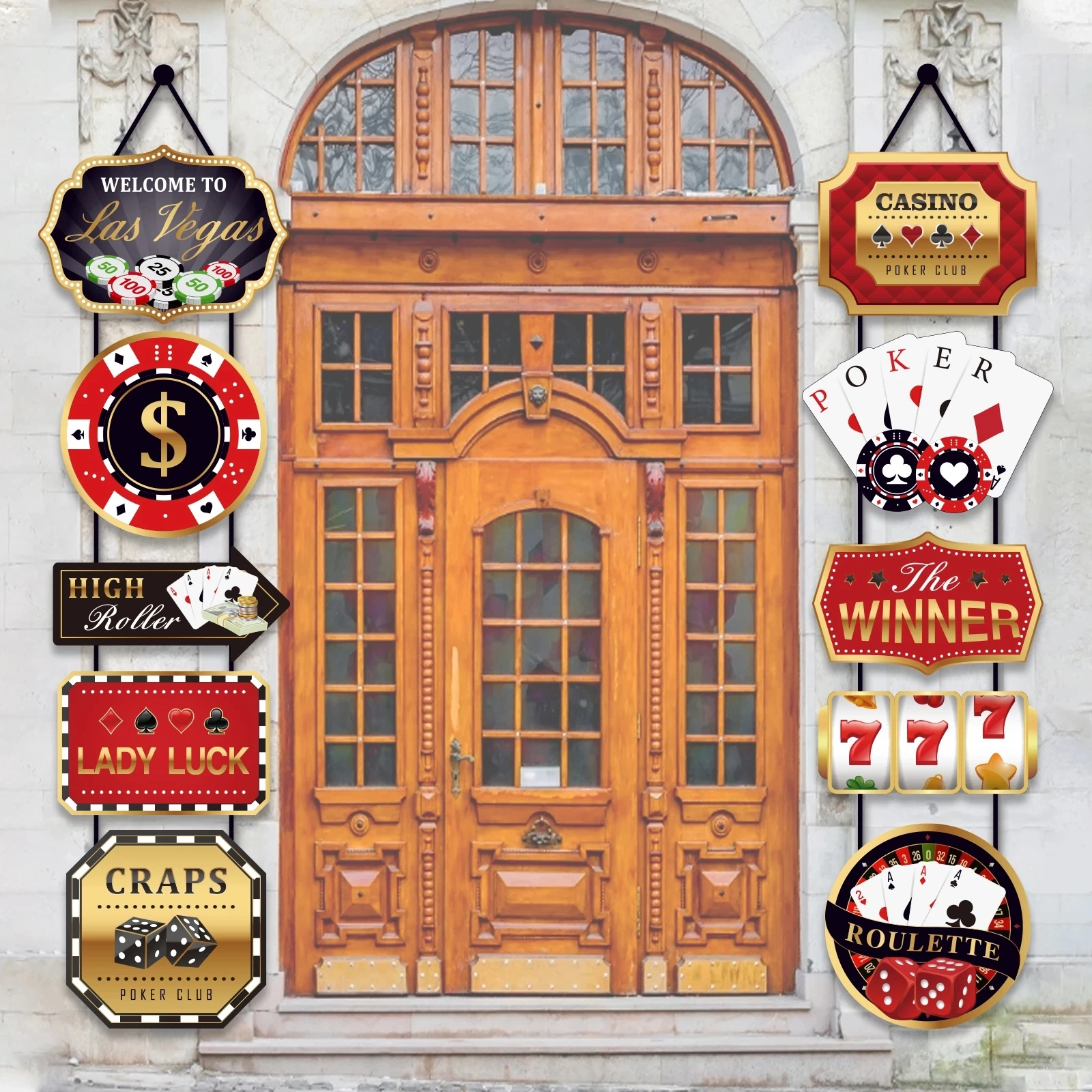 Casino Craps Roulette Poker Party Decorations Hanging Banner Door Couplet Decorations Las Vegas Lady Luck Birthday Party Supplie