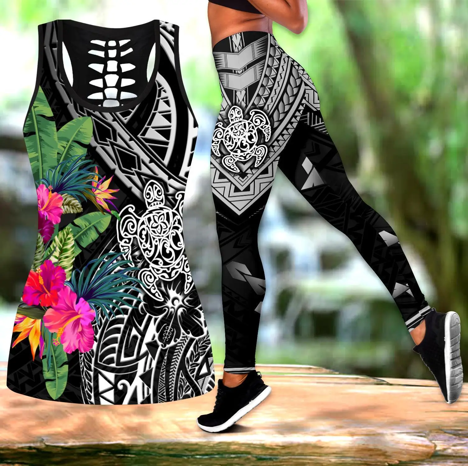 Pohnpei Amazing Polynesian Turtle Hibiscus 3D All Over Printed Legging & Tank top Sexy Elastic Female Skinny Leggings DDK33