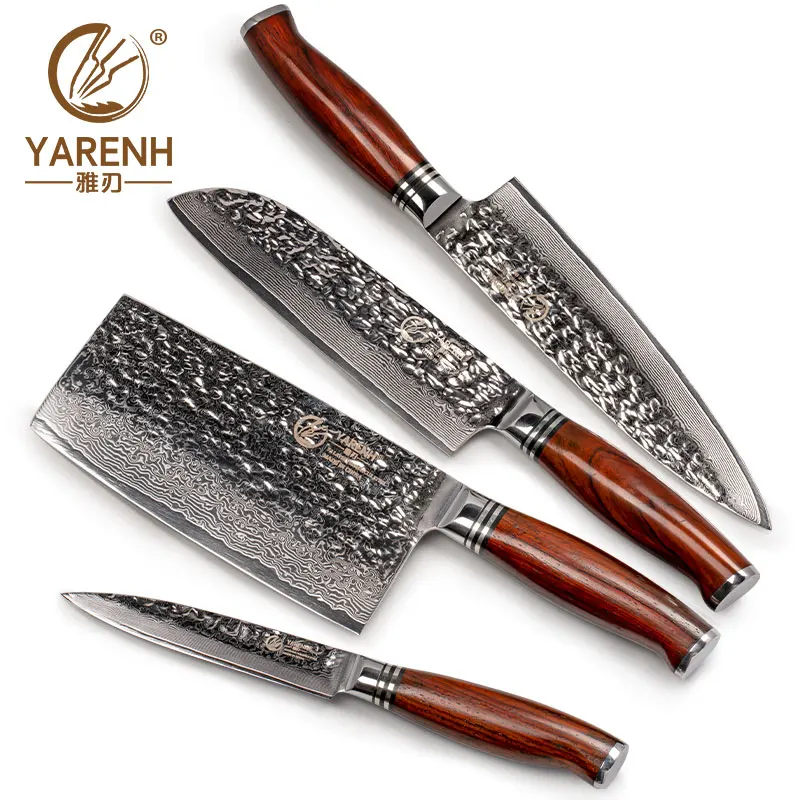 YARENH Kitchen Knives Sets 4 Pcs Ultra Sharp 73 Layers Japanese Damascus Steel Professional Cooking Tools Utility Chef Knife Set