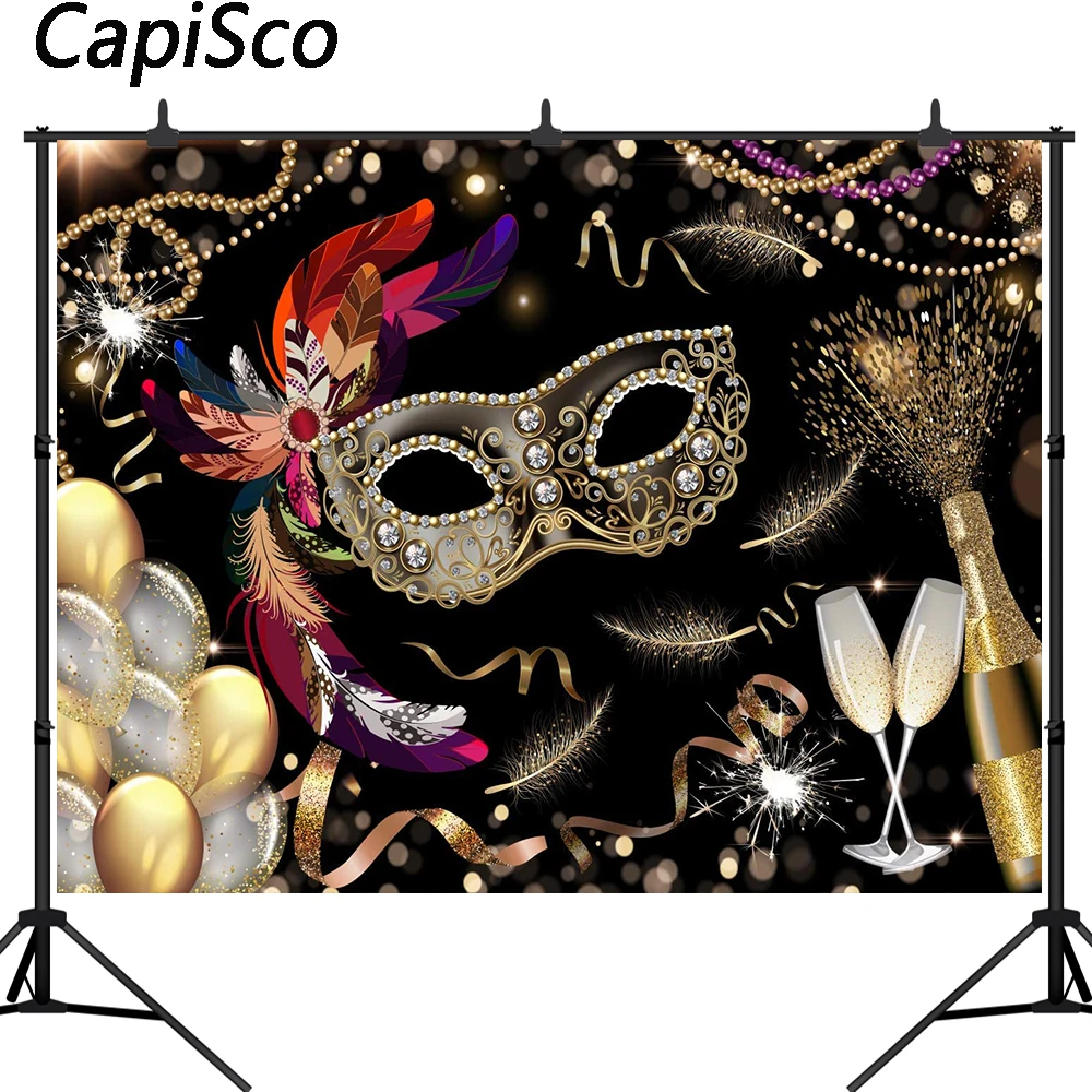 Capisco Mardi Gras Backdrop Carnival Masquerade Photography Backgrounds Mask Colorful Party Decoration Banner Studio Props