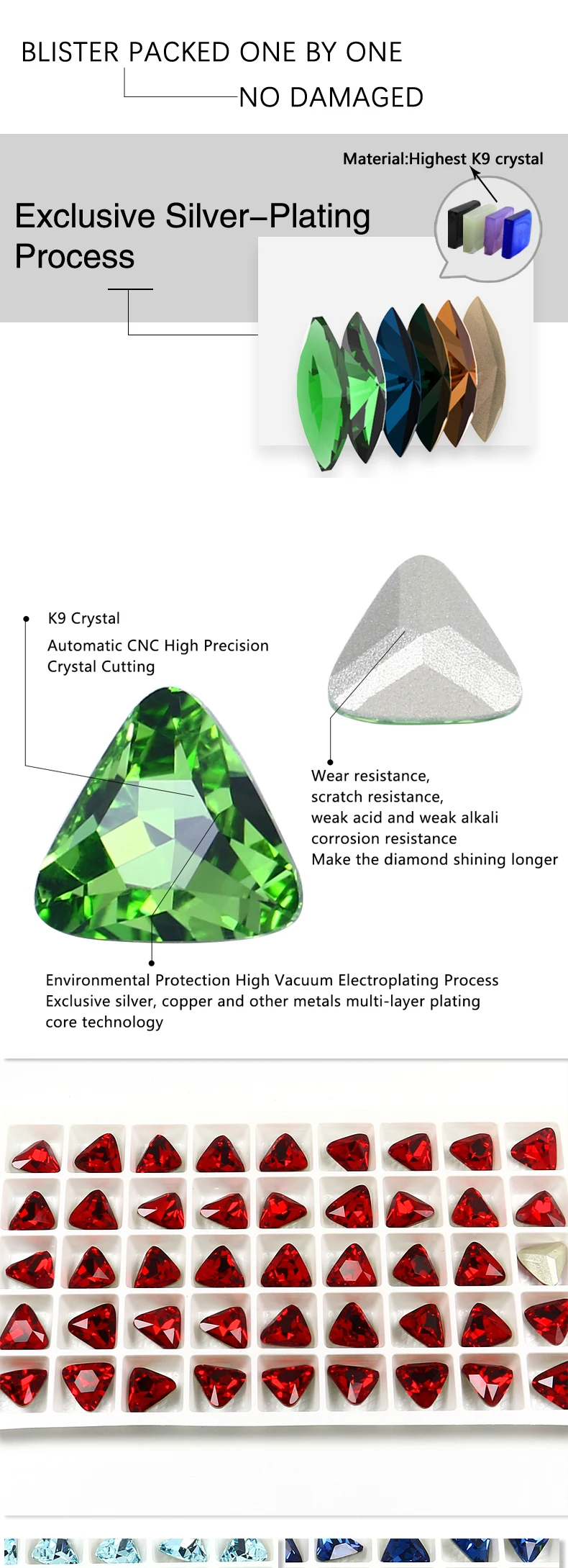High Quality Pointed Back Gems K9 Glass Fancy Stone Triangle Crystal Rhinestone Loose Stones For DIY Jewelry Decoration Crafts
