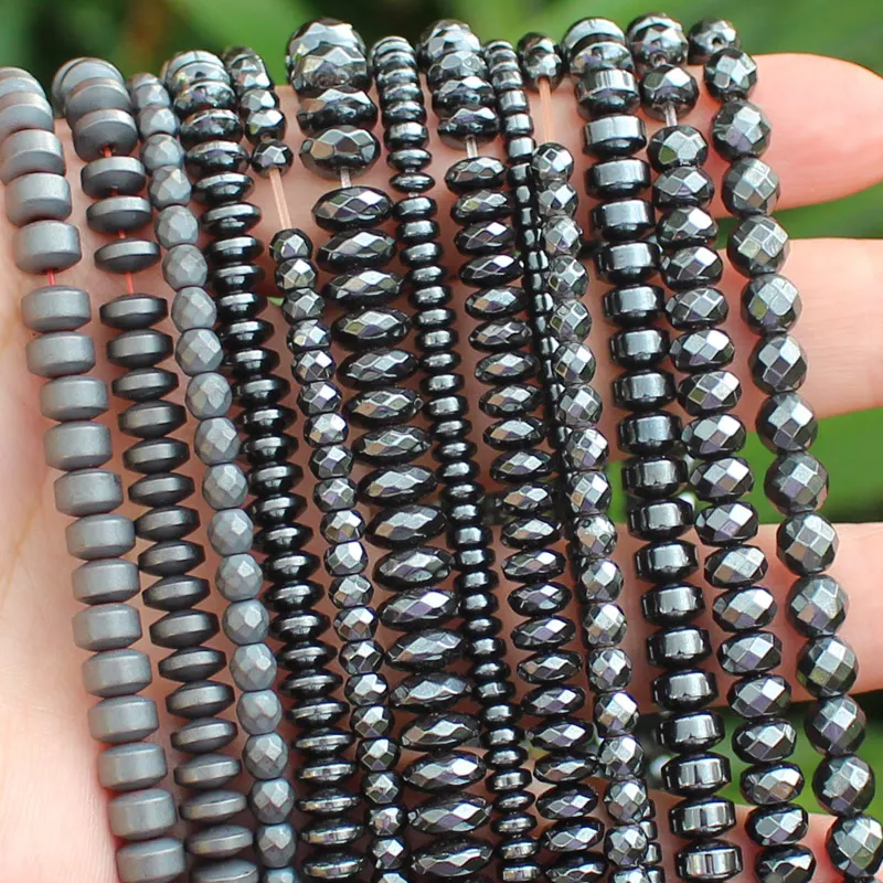 Natural Hematite Round Facted Rondeel space beads, For DIY Necklace Bracelat Jewelry Making !