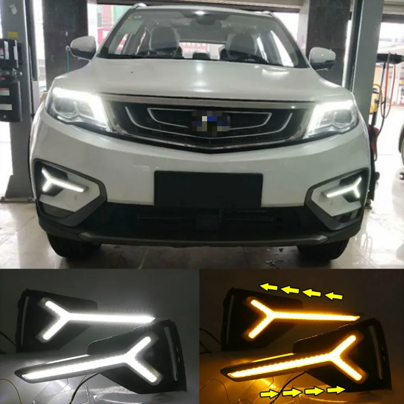 2Pcs Car LED Daytime Running Light Fog Lamp Frame Fog Light for Geely Boyue Proton X70 2018