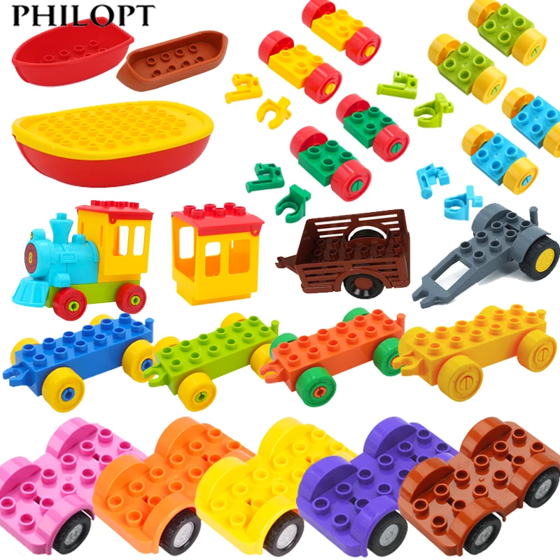 Car Model Children Assemble Toys Big Building Blocks Carriage Trailer Boat City Traffic Parts Toy For Children Compatible Bricks