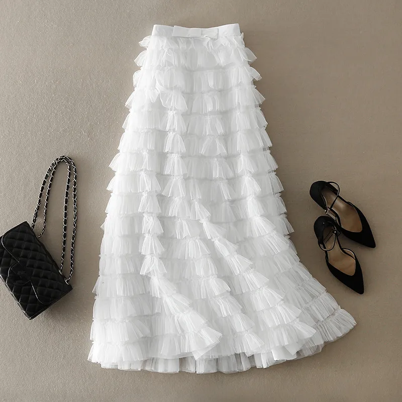 Brand new design Fashion women's high quality bowtie mesh skirts runways elegant  Layered skirt women party skirts  B239