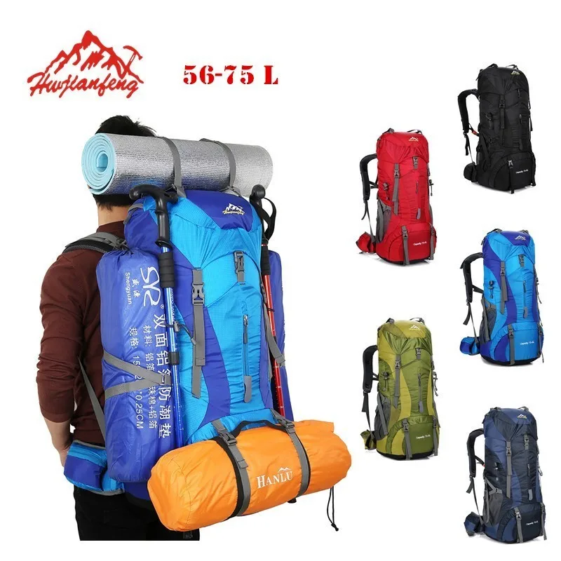 

75L Large Capacity Hiking Climbing Backpack Men Women Outdoor Camping Travel Bag With Rain Cover Nylon Casual Sports Rucksack