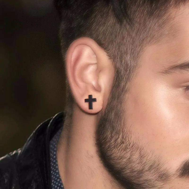 Cross Earring Black Stainless Steel Earrings Simple Modern Minimalist Everyday Stud Earings for Men Women Unisex Jewelry