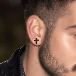 Cross Earring Black Stainless Steel Earrings Simple Modern Minimalist Everyday Stud Earings for Men Women Unisex Jewelry