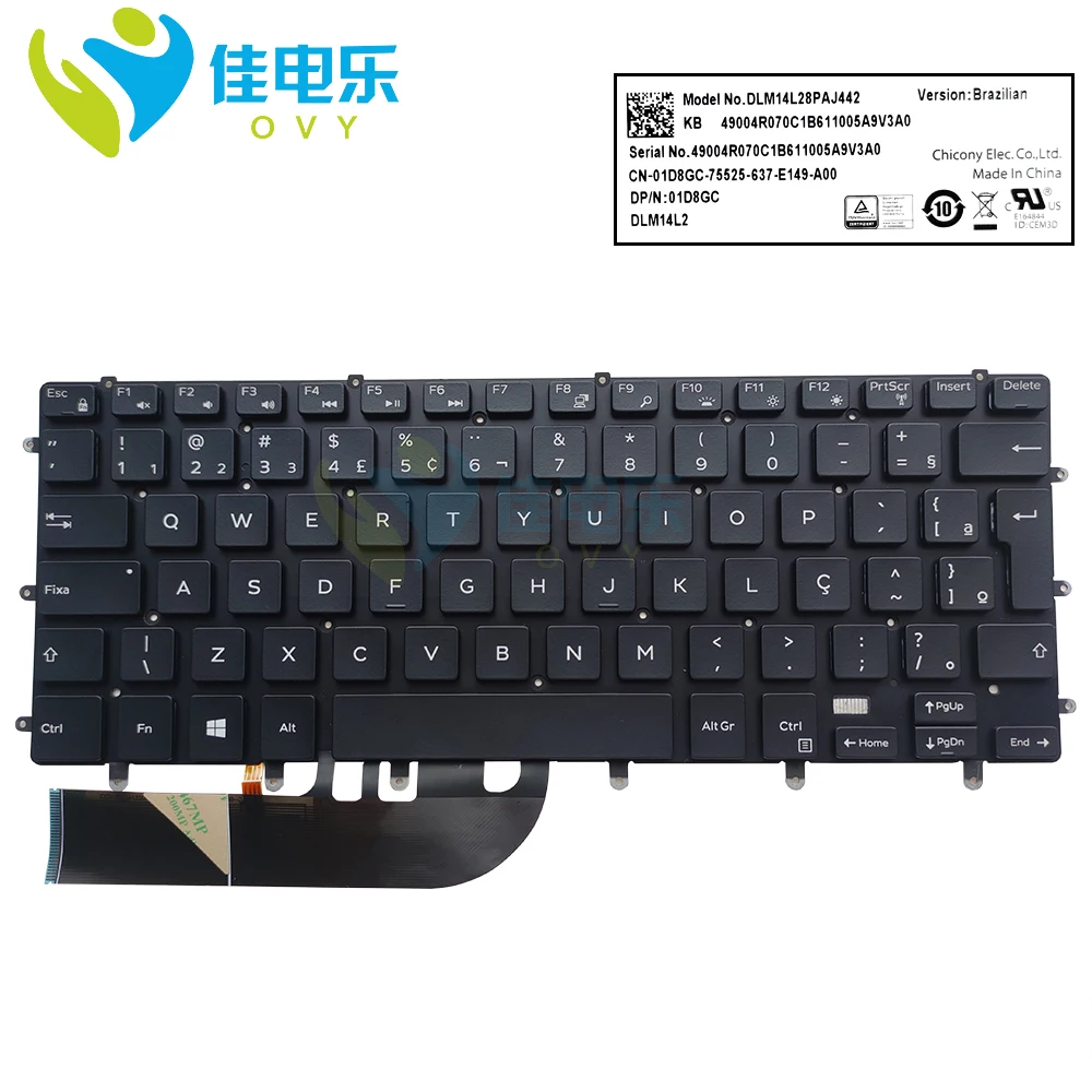 

Italian Brazilian Keyboard Backlight For Dell XPS 15 9550 9560 9570 Inspiron 7568 7558 BRA Notebook Backlit 01D8GC 0R931X R931X