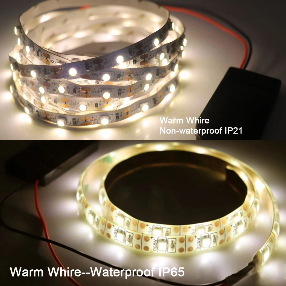 Tira de luces Led 2835 con batería, cinta Flexible impermeable de 5V, 60LED/m, 3528, blanco cálido, blanco frío, rojo, verde, azul, amarillo