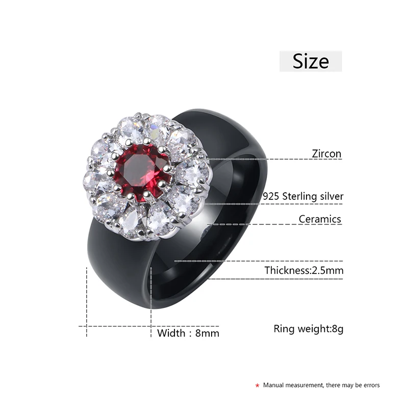 New Big Crystsal Women Rings Red White Crystal CZ Wedding Ceramic Rings Never Fade Healthy Ceramic Jewelry Gift for Women