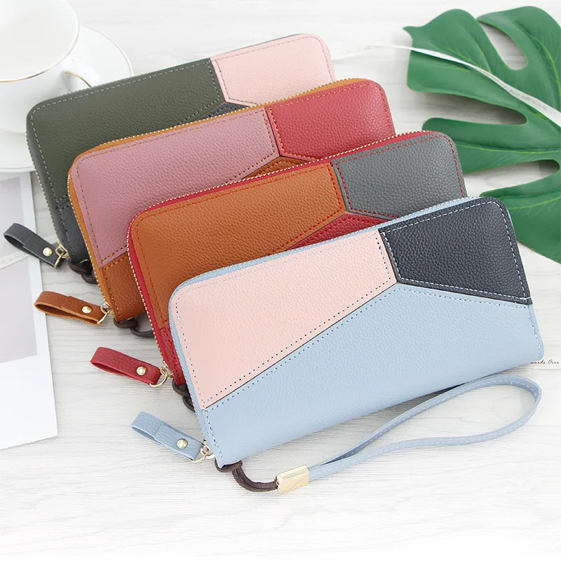 

Wristband Long Women's Wallet Fashion Candy Color Stitching Phone Money Bag Large Capacity Rectangle Clutch Ladies Coin Purse