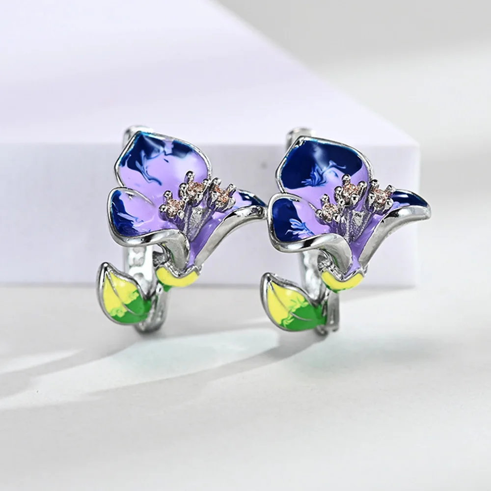 HUAMI 2 sztuk gorąca sprzedaż cyrkon boże narodzenie Cloisonne epoksydowe kolczyki kwiatowe dla kobiet moda emalia i diament zaręczyny kolczyk