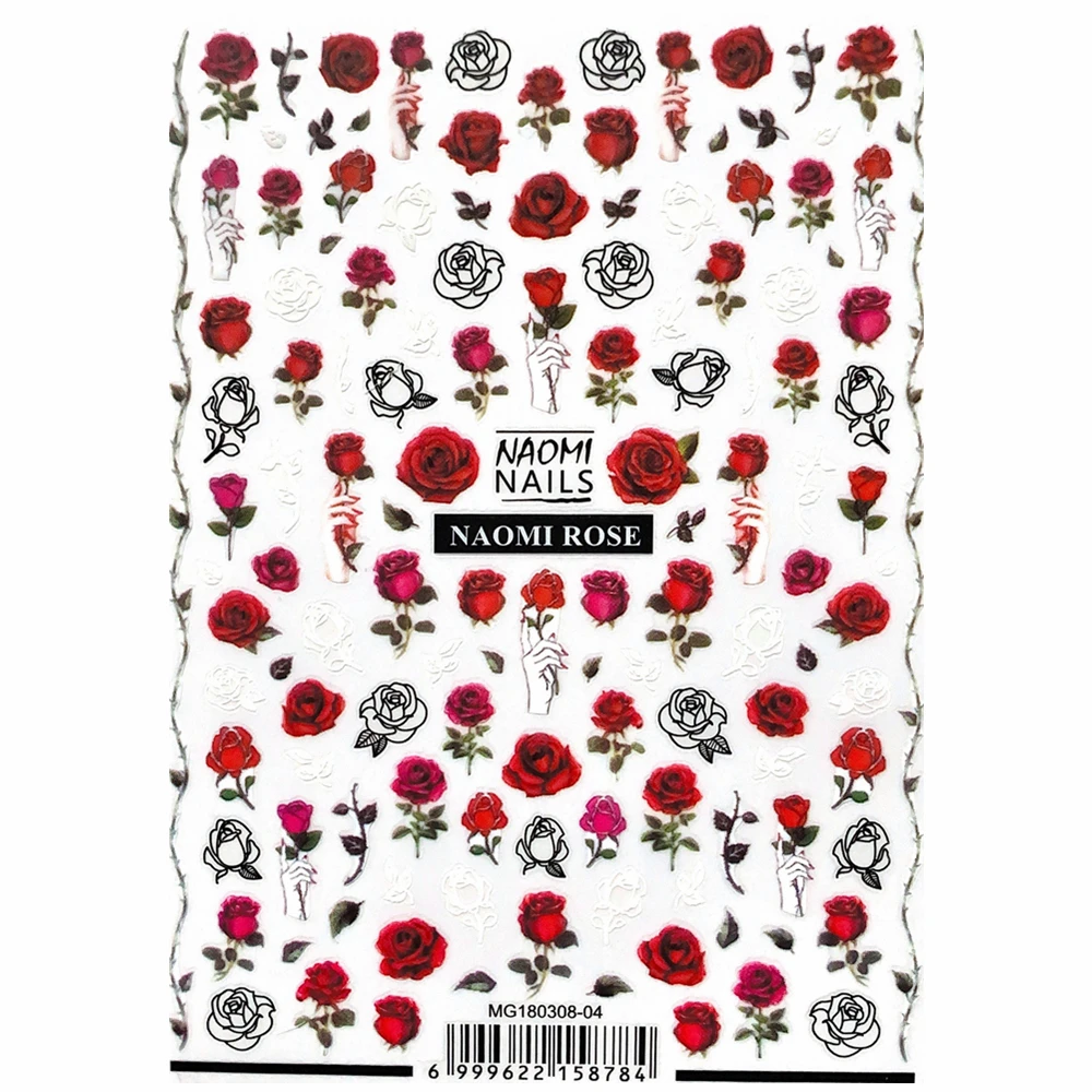 MG180308-04 HANYI-347 Flower Red Rose 3D Back glue  Nail sticker  Nail art