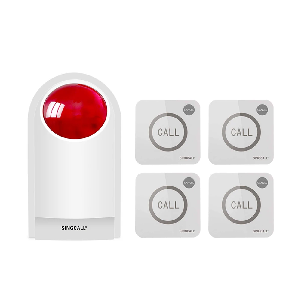 SINGCALL Wireless Outdoor Sound Strobe Flash Siren Alarm System with 4 Pagers APE520C for Home Hotel Supermarket