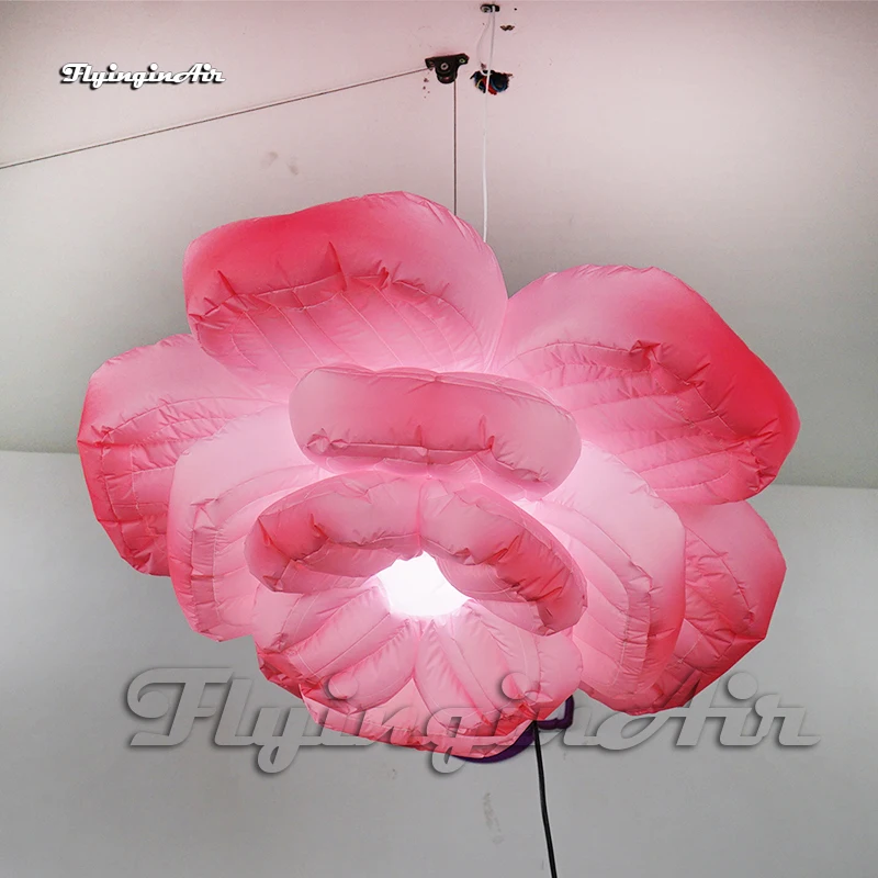 Personalized Lighting Inflatable Blooming Flower Balloon 2m Pink Hanging Artificial Flower Replica For Ceiling Decoration