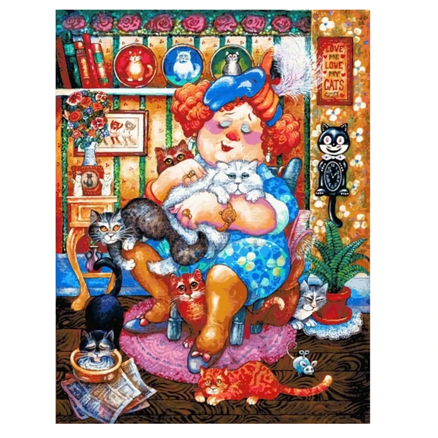 Full Square Drill Diamond Painting Lady and Cat 5D DIY Cross Stitch Kit Embroidery Rhinestone Pictures Family gift DM2025