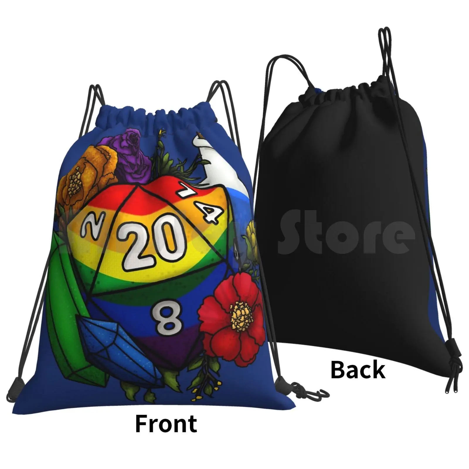 Pride Rainbow D20 Tabletop Rpg Gaming Dice Backpack Drawstring Bag Riding Climbing Gym Bag D20 D D Dnd And Tabletop Gaming