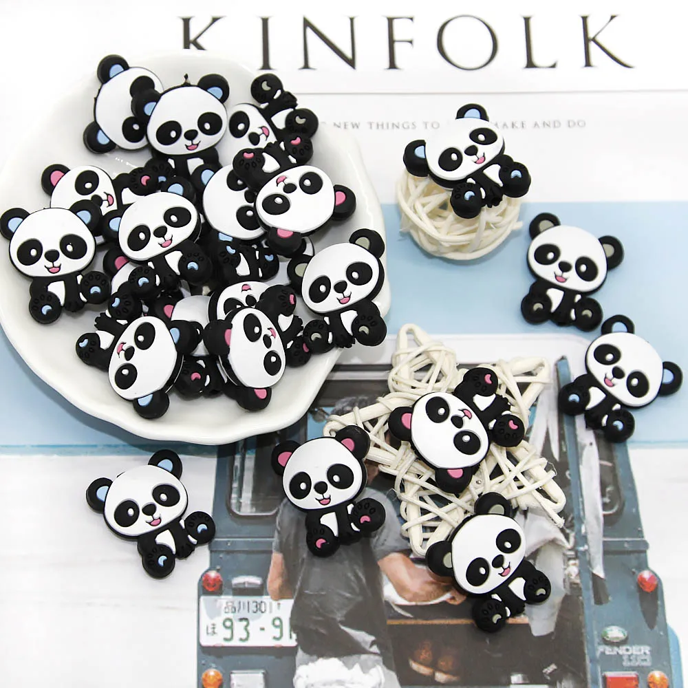 Cute-idea 5pcs Silicone Cartoon Mini Panda Beads Food Grade Baby Teething Necklace Pacifier chain toys Accessories Baby goods