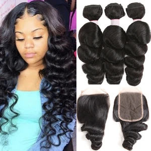 Brazilian Hair Weave Bundles With Closure Remy 30 Inch Loose Wave Bundles With Closure Loose Deep Wave 3 Bundles With Closure