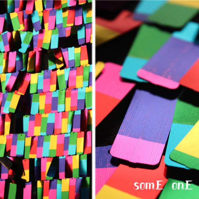 

Sequined Mesh Gauze Fabric Multicolour Geometric Square DIY Background Decor Props Skirt Dress Stage Clothes Designer Fabric