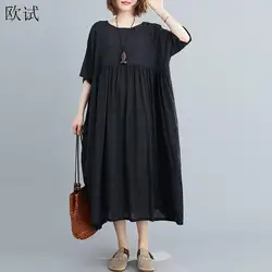 Plus Size Plaid Casual Cotton Summer Dress Women Oversized Vintage 4XL 5XL 6XL Ladies Dresses Robe Femme Beach Woman Dress 2021