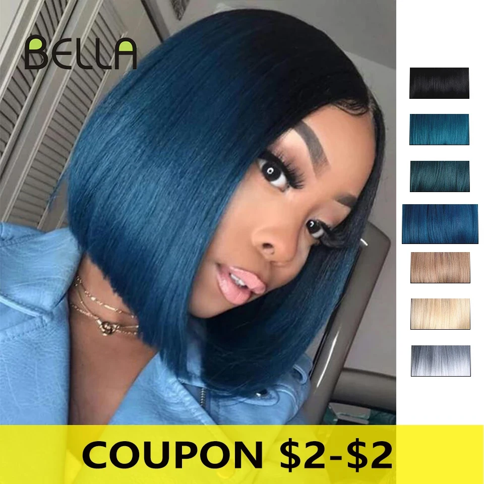 BELLA Synthetic Lace Wig Short Bob Wig Nature Color Blue Blonde Green 7 Colors Availabe 10