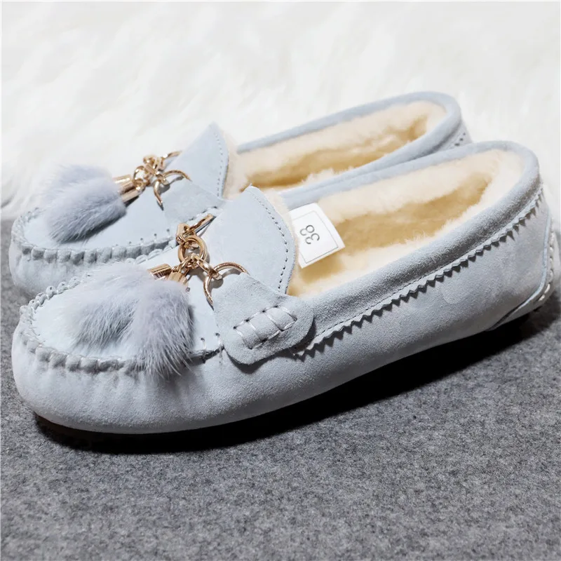 2024 Flats Female Casual Footwear Shoes Shoes Women 100% Natural Fur Shoes Moccasins Loafers Soft Genuine Pig Boots Leisure