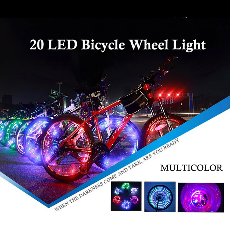 1 Pair 2.2M/20LED Waterproof Bicycle Wheel Lights Mountain Road Bike MTB Riding Cycling Motorcycle Spoke Flash Lamp Lights