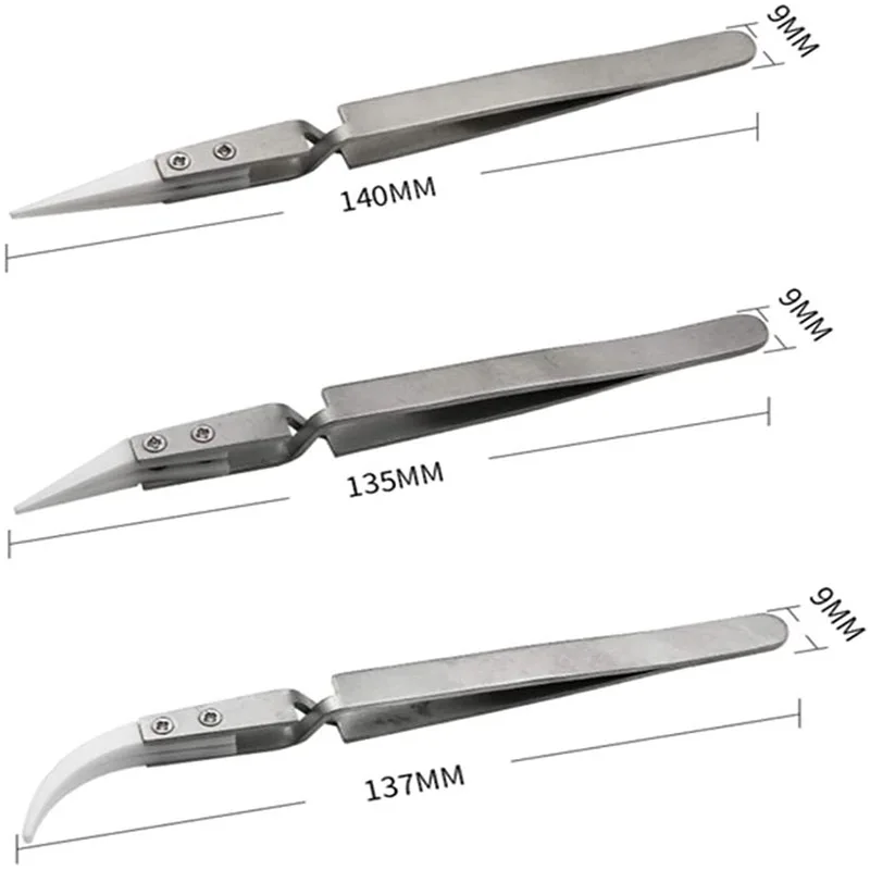 3pcs Precision Stainless Steel Anti-static tweezers Set Ceramic Tweezers Tet Used for Electronic Jewelry, Laboratory Work