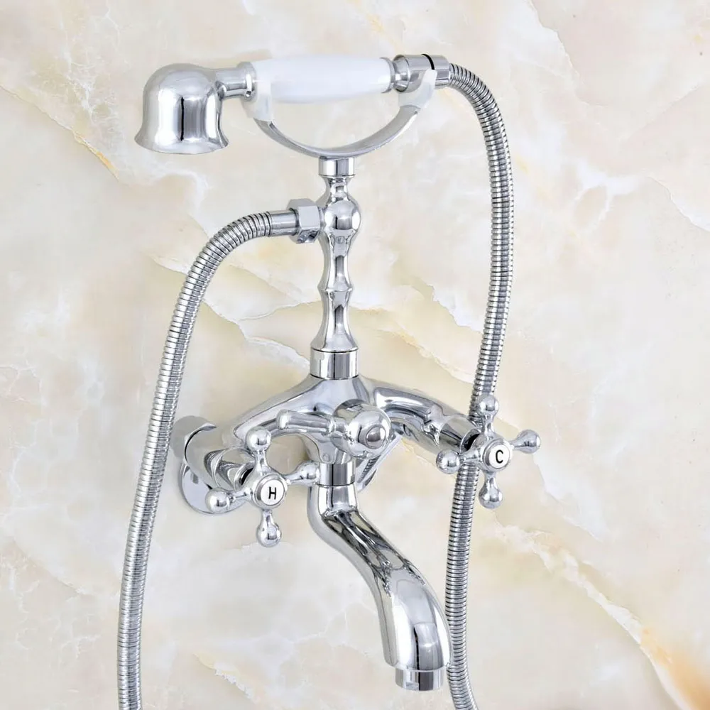 

3-3/8" Wall Mounted Bathroom Clawfoot Bathtub Shower Faucets Polished Chrome Basin Sink Mixer Tap Tub Faucet & HandShower Nqg406