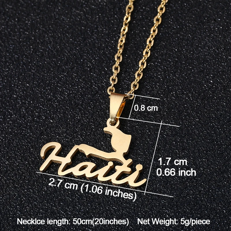 Fashion Haiti Map Falg City Pendant Necklace Gold color Stainless Steel  Men Women Country Map Jewerly Repiblik Ayiti Gift