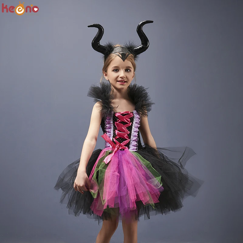 Deluxe Mal Descendants Tutu Dress with Matching Hairpiece Girls Villain Superhero Halloween Costume Kids Birthday Dress up Dress