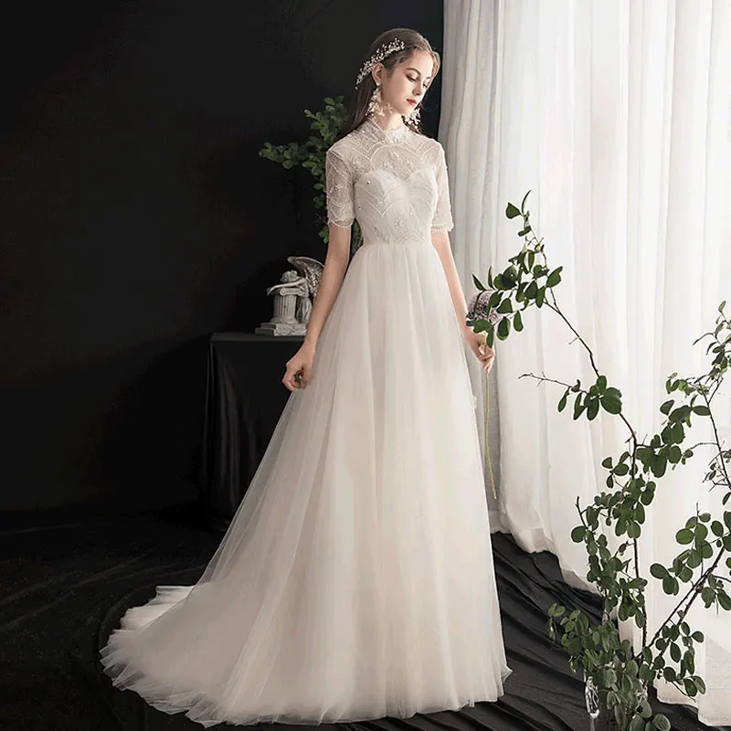 Lace Beading Vintage Wedding Dress Robe De Mariée Vestido De Noiva Party Gowns свадебное платье A-line Robe De Mariage