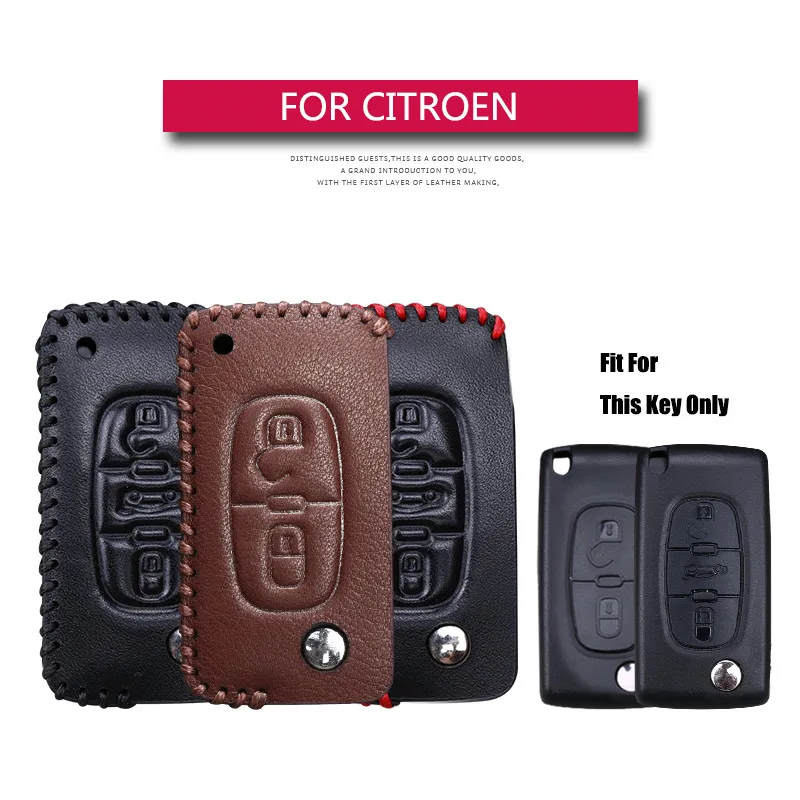 Leather Car Key Case Cover For Citroen Berlingo C1 C2 C3 C4 Xsara Picasso Cactus C5 X7 Aircross DS3 2020 Key Holder Accessories