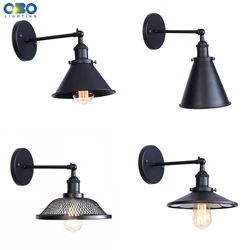 Vintage Wall Lamp Iron Black Lampshade E27 LED Bulb For Living Room Study/Bedroom/Bedside Bathroom Indoor Wall Light Retro