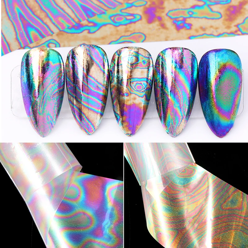 10pcs Chameleon Nail Polish Stickers Set Marble Transfer Foil iridescent Sliders Wraps Adhesive Decals Nail Art Decorations