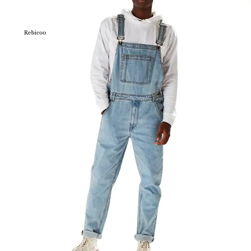 Suspender Pants Men's Jeans Jumpsuits High Street Distressed 2020 Autumn Fashion Denim Male  S-3XL