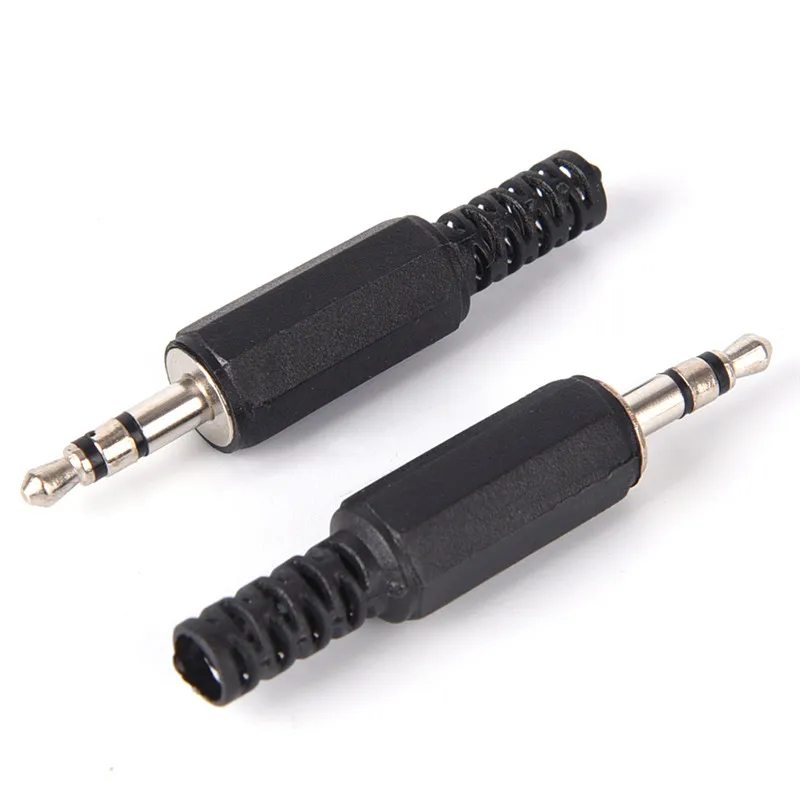 5pcs Black Plastic Pure Copper Conductor Housing Audio Jack Plug Headphone Stereo 3.5mm Male Adapter