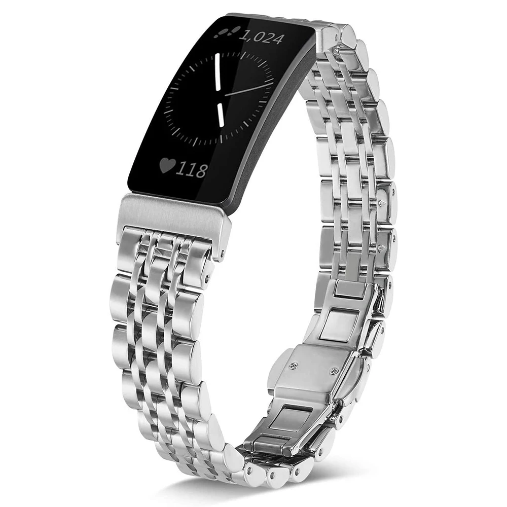 Essidi Mới Thép Không Gỉ Vòng Fitbit Inspire 1 2 Nam Nữ Dây Kim Loại Vòng Tay Dây Đeo Dây Chuyền Fitbit Truyền Cảm Hứng Cho HR