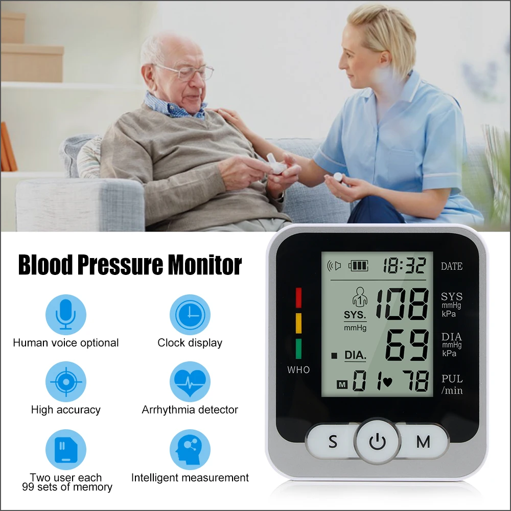 RZ Wrist Blood Pressure Monitor Case Digital Blood Pressure Meter With Voice Portable Automatic Tonometer Sphygmomanometer