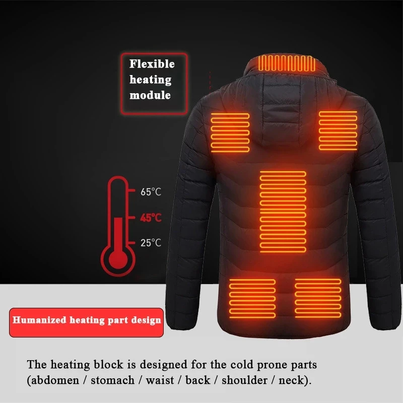 Men 11 Areas Heated Jackets Autumn Winter Warm Flexible Thermal Hooded Jackets Usb Electric Heated Outdoor Vest Coat