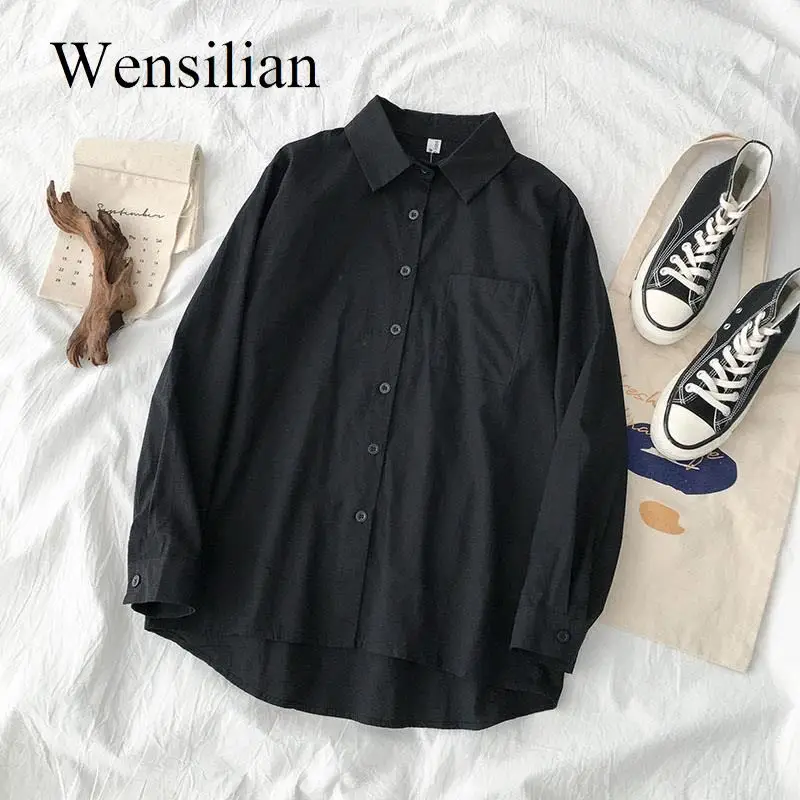 White Shirt Women Long Sleeve Chiffon Blouse Spring Autumn Casual Loose Student Vintage Tops with Tie Oversized Black Shirt