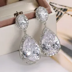 Huitan Eternity Wedding Earrings for Women Brilliant Crystal Pear Cubic Zirconia Anniversary Love Gift Luxury Jewelry Wholesale