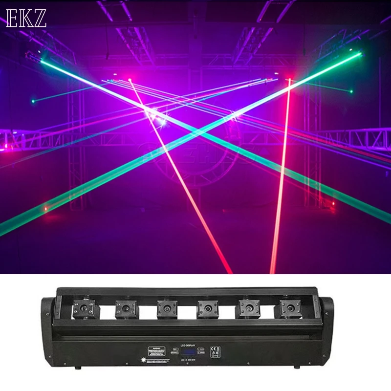 Disco Laser Moving Bar 6x500mW 6 Eyes RGB Stage Effect Bar Beam Moving Head Light DJ Party Wedding Stage DMX Control Projector