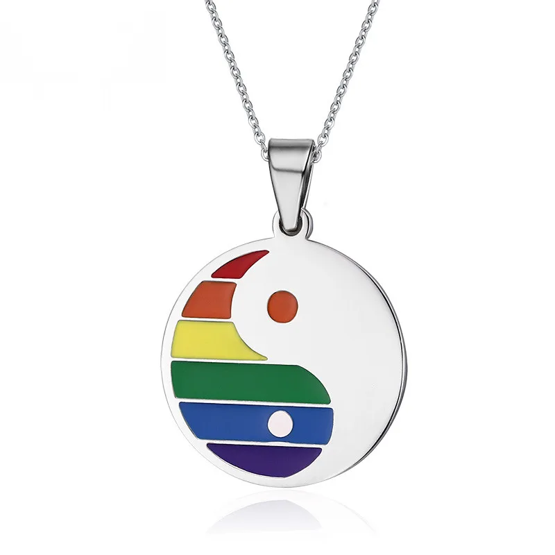 Classic Round Pride Pendant Necklace for Women Men Stainless Rainbow Jewelry Gay Lesbian LGBT Necklace Bijoux NE005G